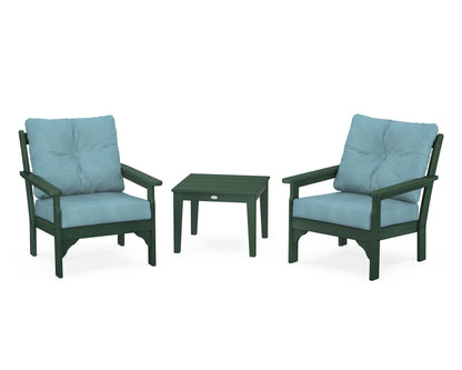 POLYWOOD® Vineyard 3-Piece Deep Seating Set in Green / Lattice Sky Blue