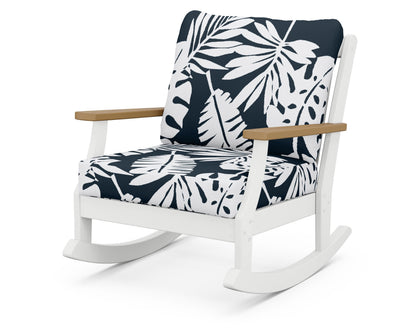 POLYWOOD® Braxton Deep Seating Rocking Chair in White / Natural / Leaf Marine Indigo