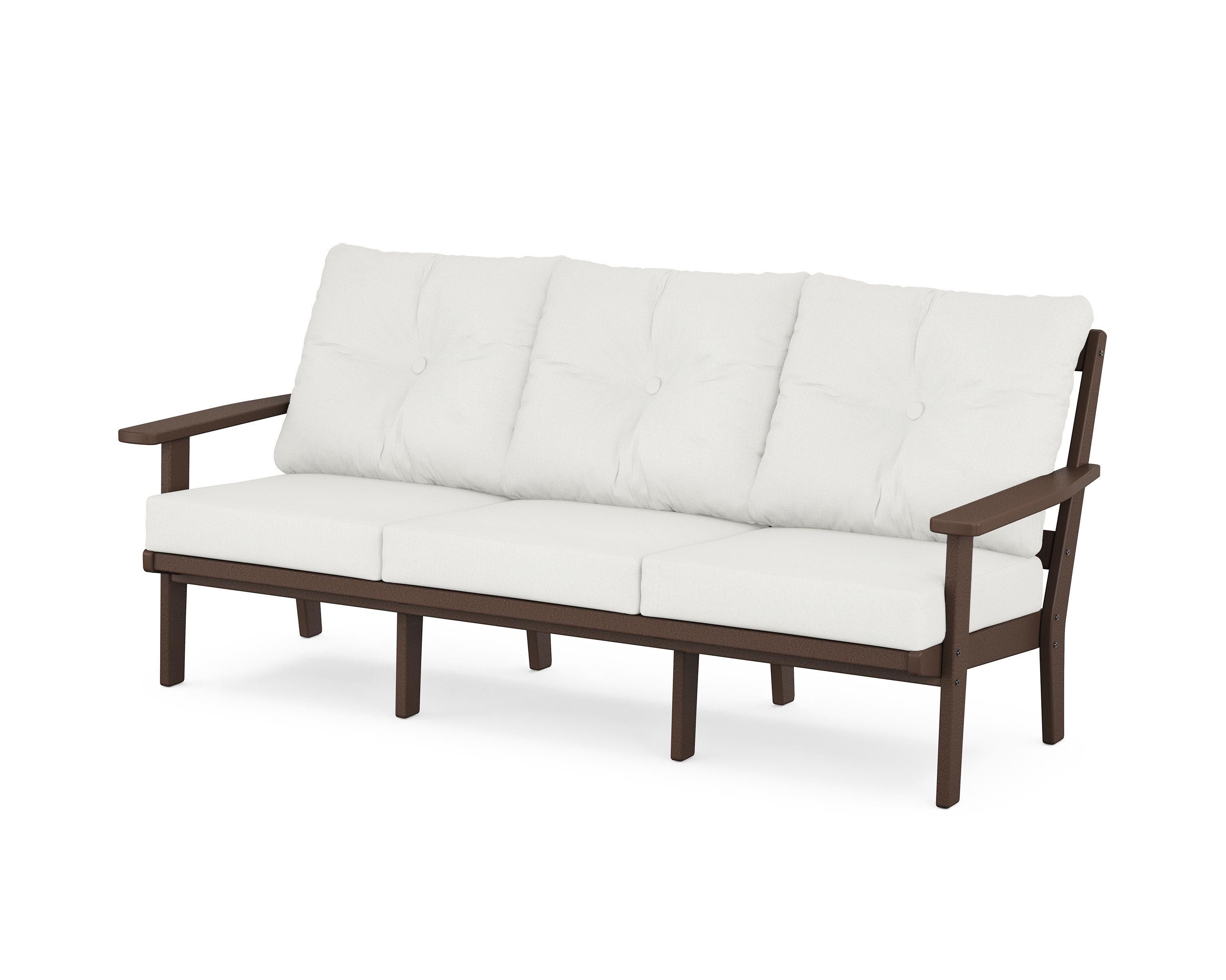 POLYWOOD® Oxford Deep Seating Sofa in Mahogany / Natural Linen