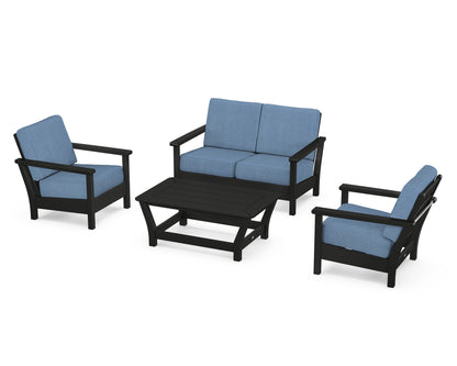 POLYWOOD® Harbour 4-Piece Deep Seating Set in Black / Sky Blue