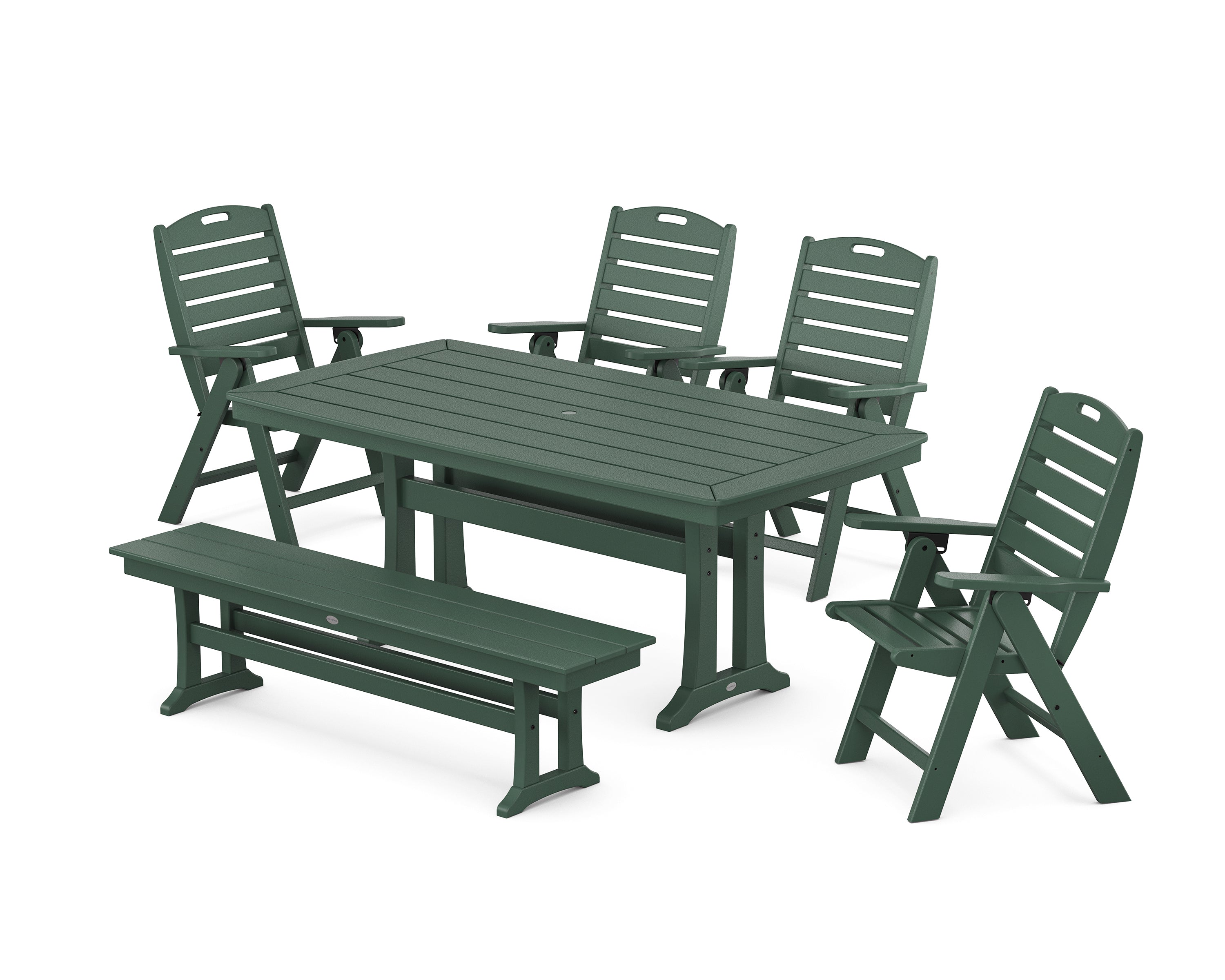 POLYWOOD® Nautical Highback 6-Piece Dining Set with Trestle Legs and Bench in Green