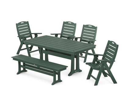POLYWOOD® Nautical Highback 6-Piece Dining Set with Trestle Legs and Bench in Green