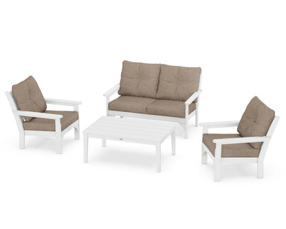 POLYWOOD® Vineyard 4-Piece Deep Seating Set in White / Spiced Burlap