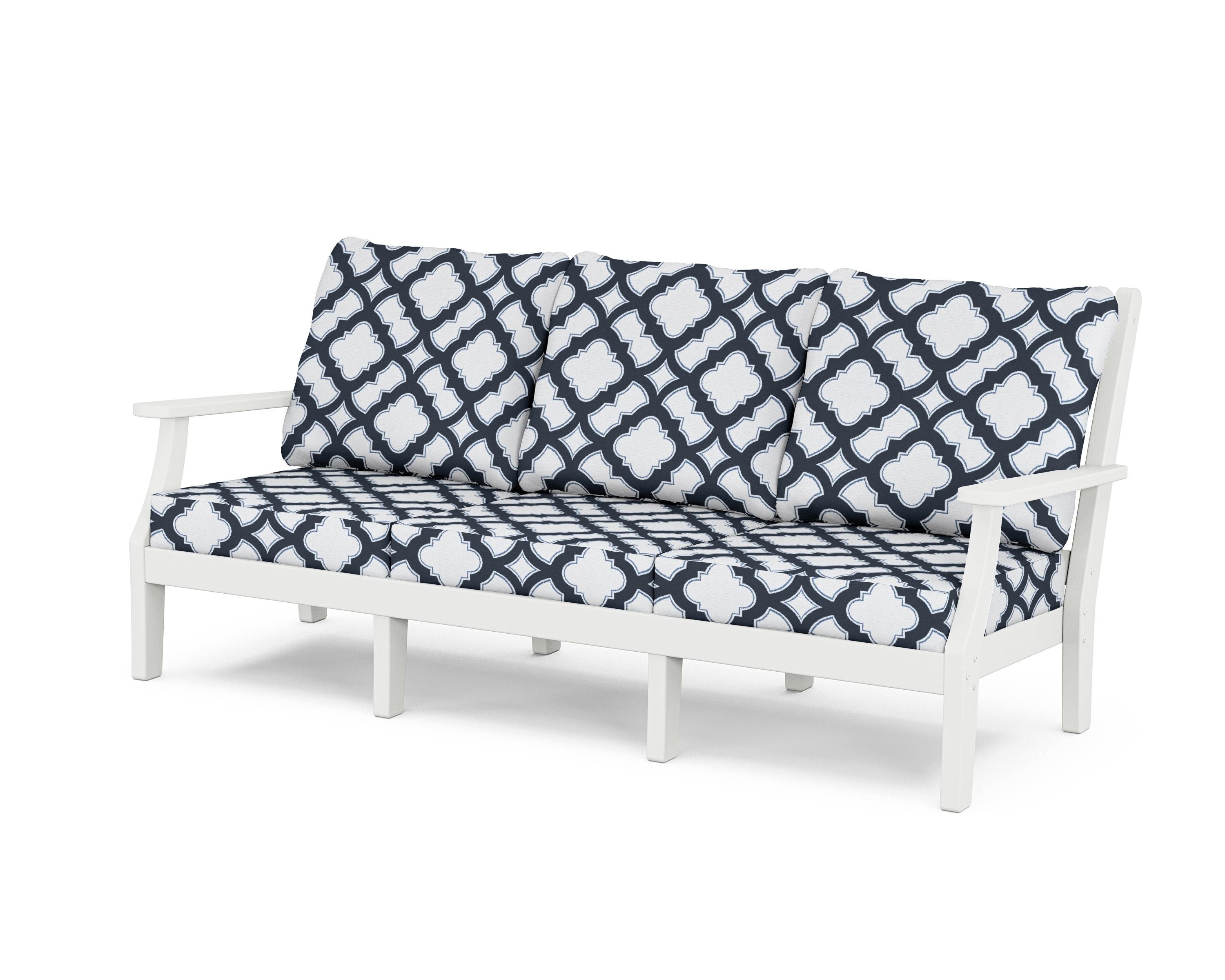 Country Living Wovendale Deep Seating Sofa in White / Trellis Marine Indigo