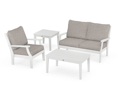 POLYWOOD® Braxton 4-Piece Deep Seating Set in White / Weathered Tweed