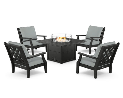 Country Living Wovendale 5-Piece Deep Seating Set with Fire Pit Table in Black / Spa