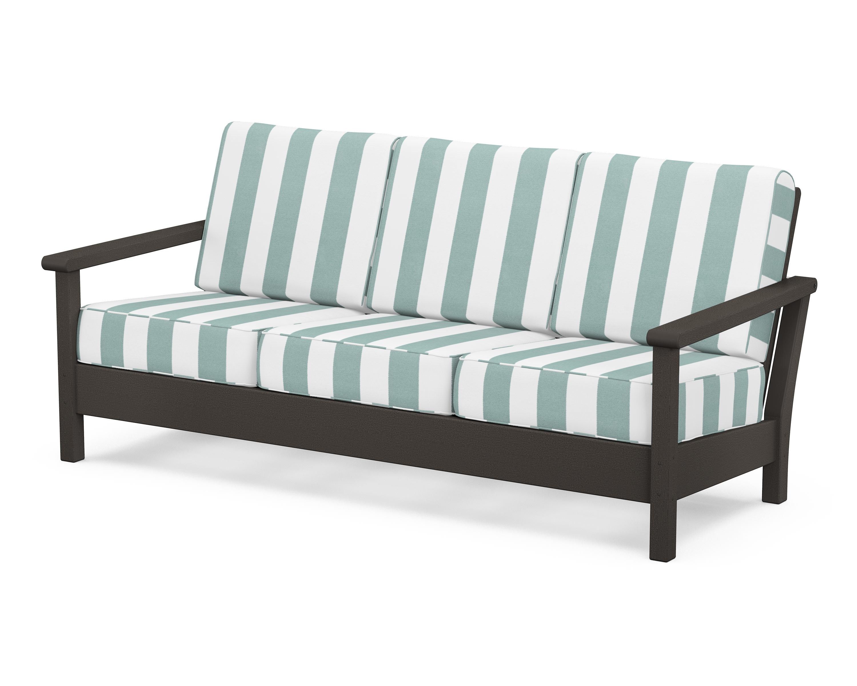 POLYWOOD® Harbour Deep Seating Sofa in Vintage Coffee / Cabana Stripe Glacier Spa