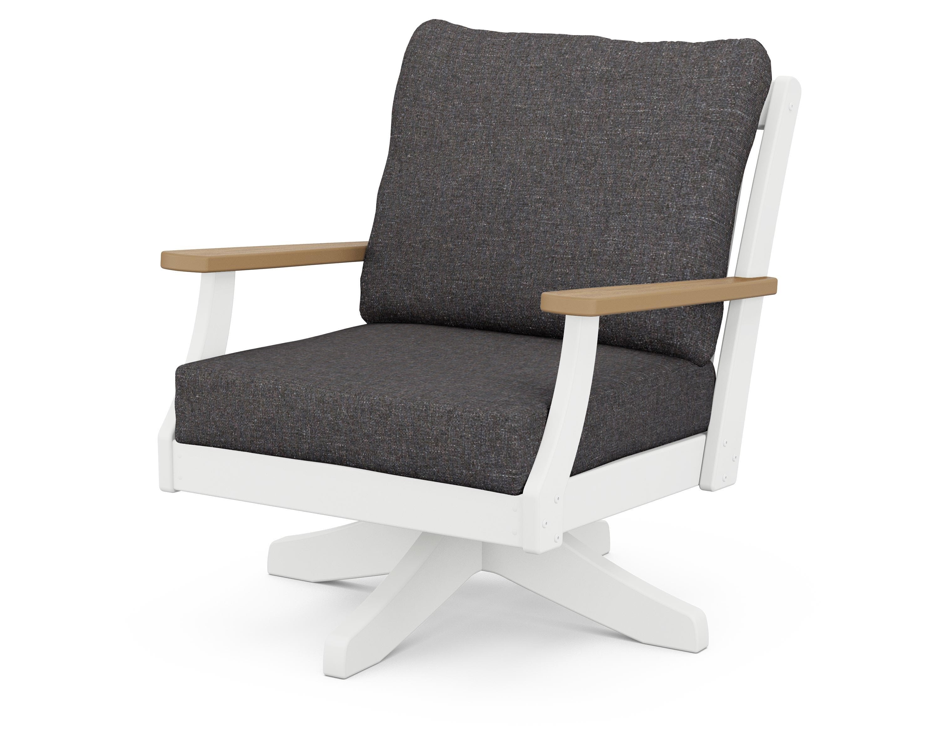 POLYWOOD® Braxton Deep Seating Swivel Chair in White / Natural / Ash Charcoal