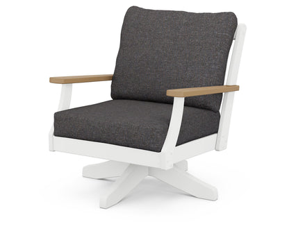 POLYWOOD® Braxton Deep Seating Swivel Chair in White / Natural / Ash Charcoal