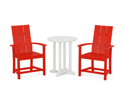 POLYWOOD® Modern Adirondack 3-Piece Round Farmhouse Bistro Dining Set in Sunset Red / White