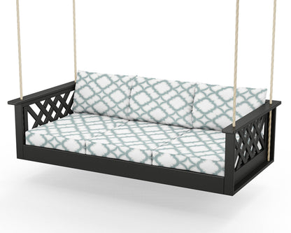 Country Living Wovendale Daybed Swing in Black / Trellis Glacier Spa