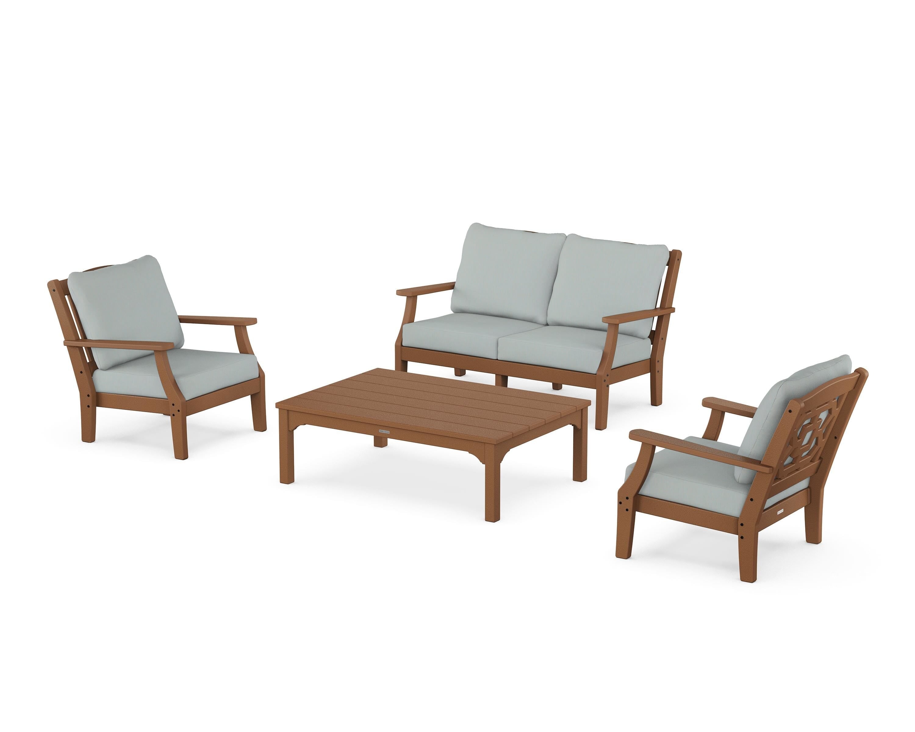 Martha Stewart by POLYWOOD® Chinoiserie 4-Piece Deep Seating Set with Loveseat in Teak / Spa