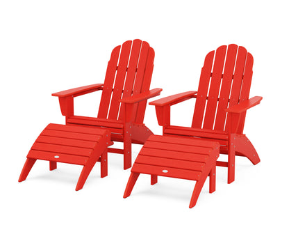 POLYWOOD® Vineyard Curveback Adirondack Chair 4-Piece Set with Ottomans in Sunset Red