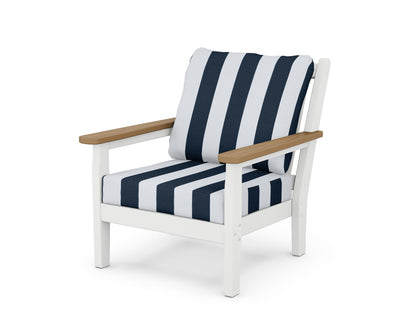 POLYWOOD® Chippendale Deep Seating Chair in White / Natural / Cabana Stripe Marine Indigo