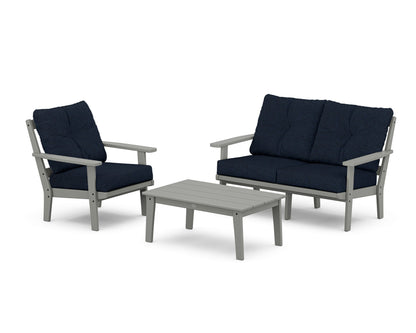 POLYWOOD® Prairie 3-Piece Deep Seating Set with Loveseat in Slate Grey / Marine Indigo