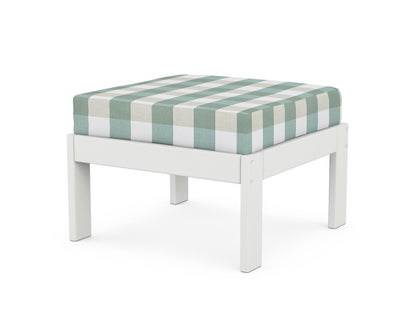 POLYWOOD® Vineyard Modular Ottoman in White / Buffalo Plaid Glacier Spa