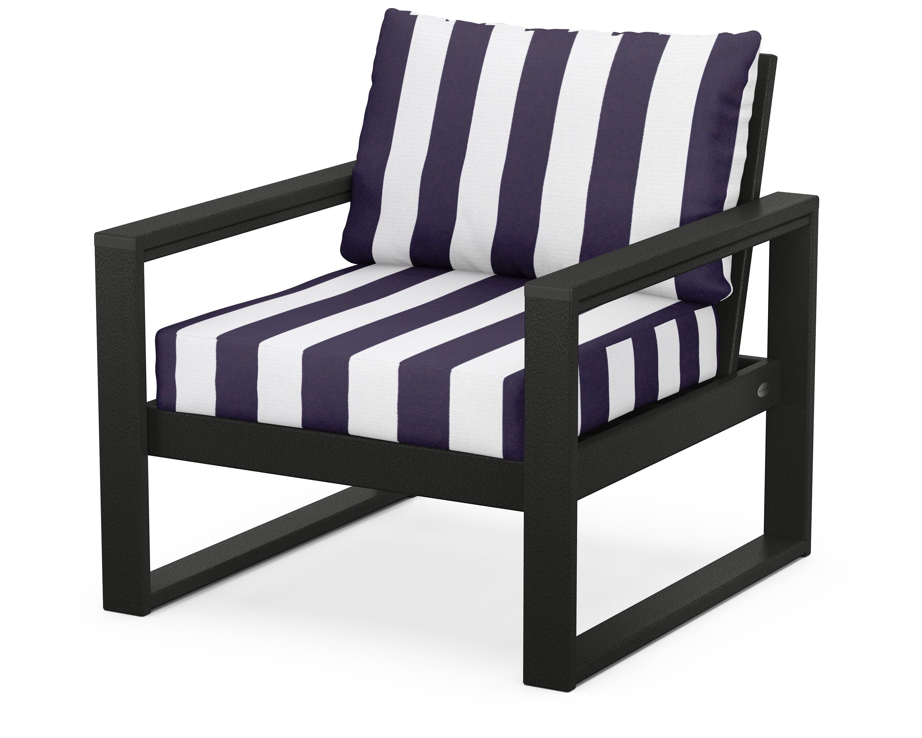 POLYWOOD® EDGE Club Chair in Black / Cabana Stripe Navy