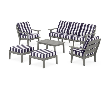POLYWOOD® Lakeside 6-Piece Lounge Sofa Set in Slate Grey / Cabana Stripe Navy