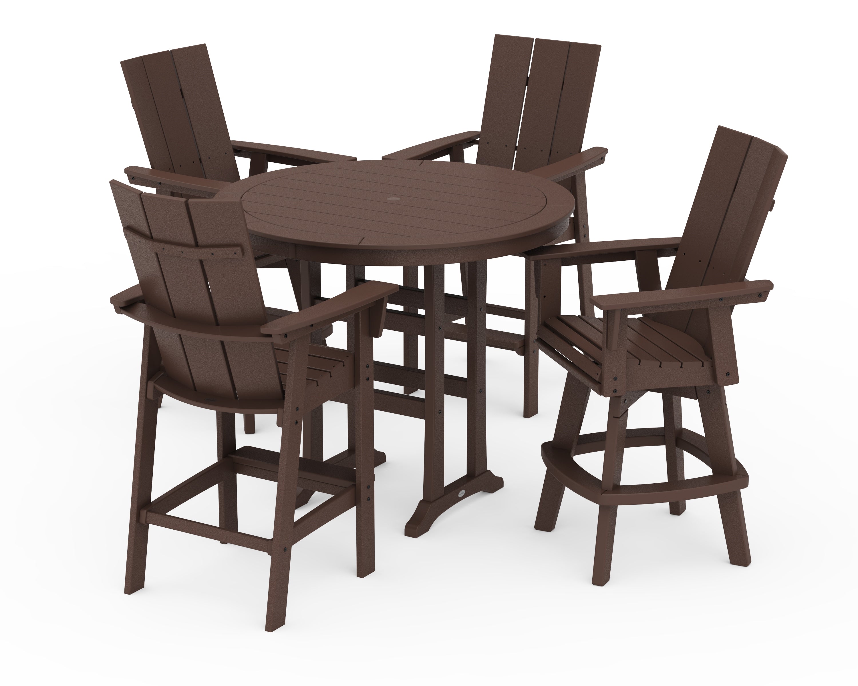 POLYWOOD® Modern Adirondack 5-Piece Nautical Trestle Round Bar Set with Swivels in Mahogany