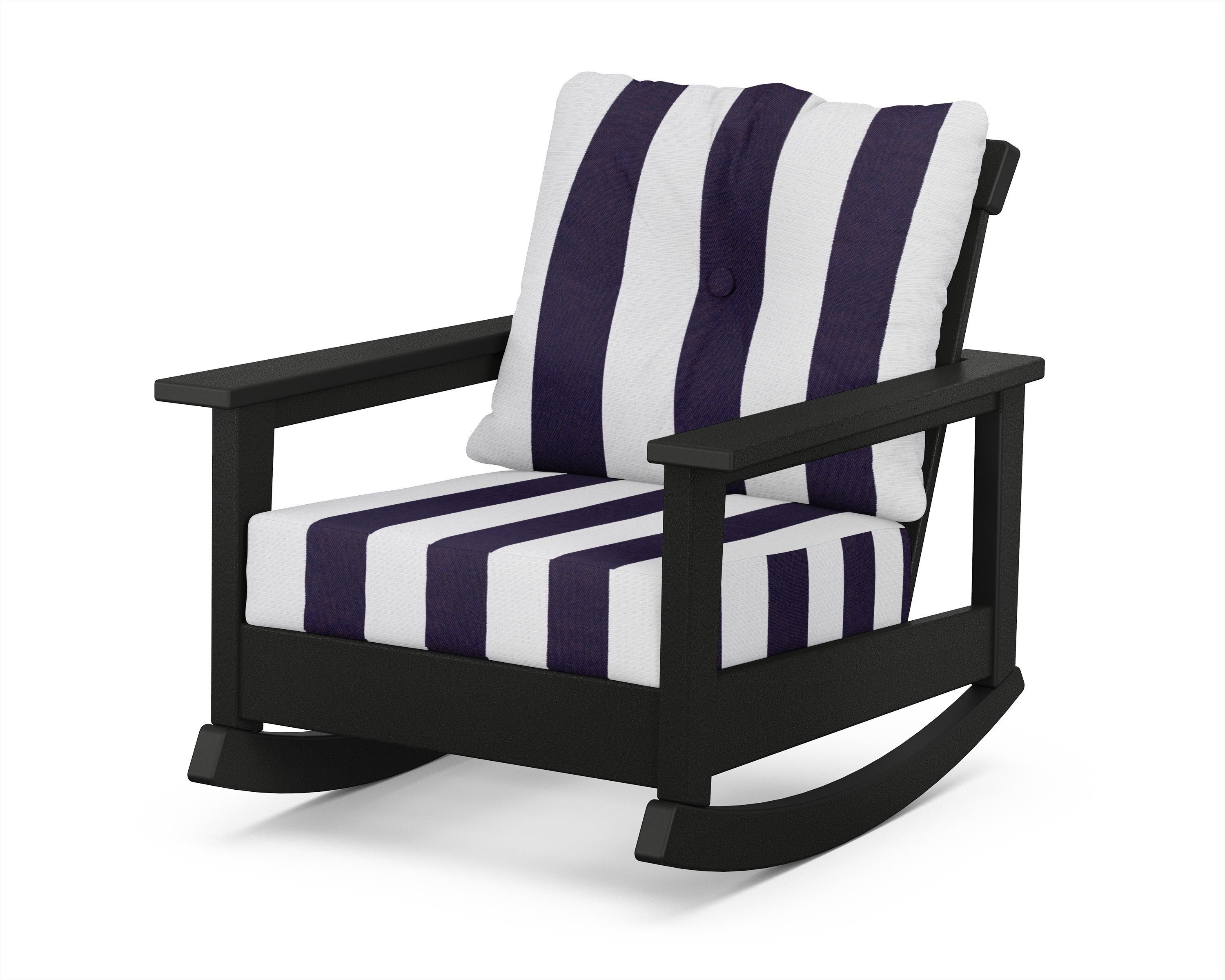 POLYWOOD® Prescott Deep Seating Rocking Chair in Black / Cabana Stripe Navy