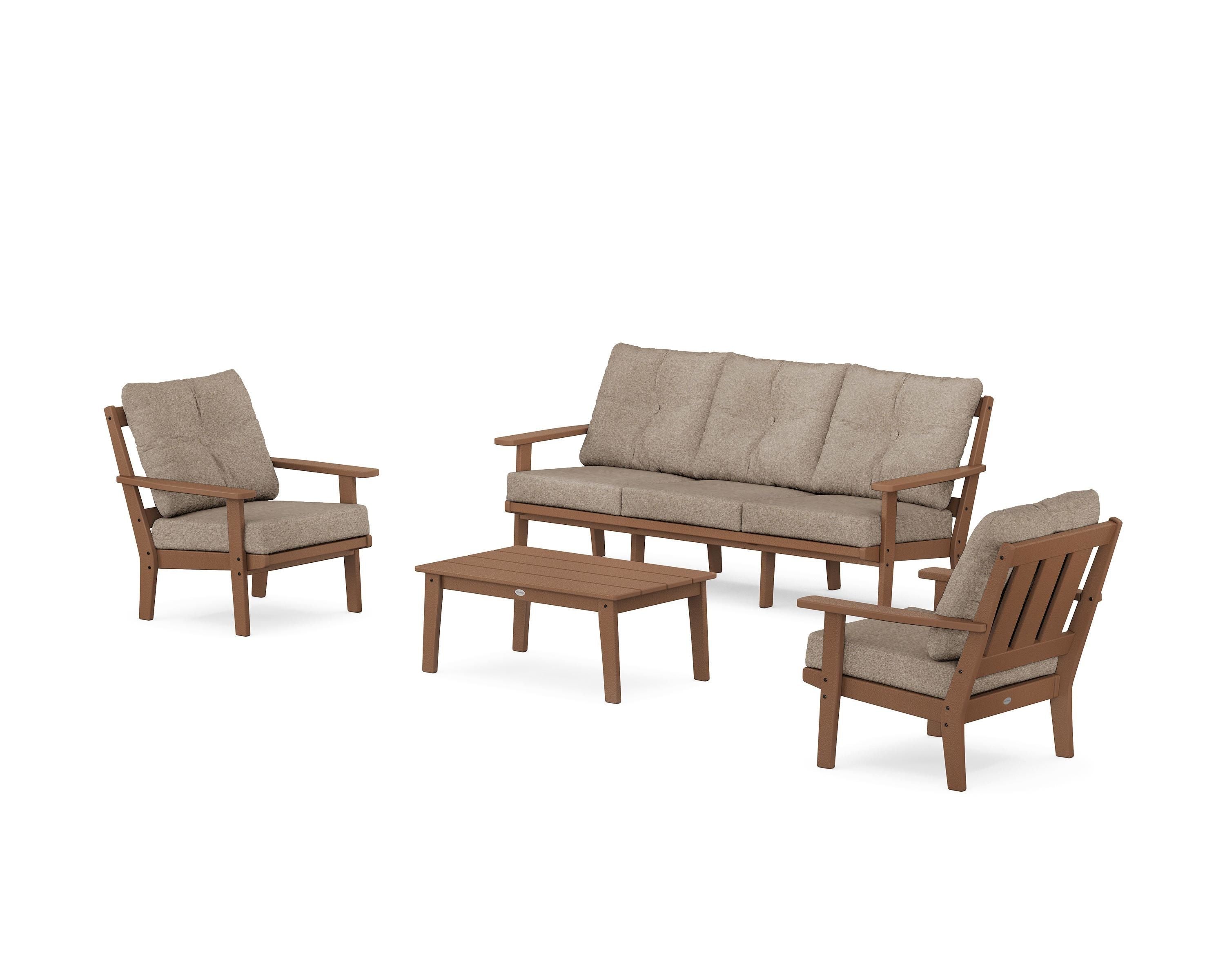 POLYWOOD® Oxford 4-Piece Deep Seating Set with Sofa in Teak / Spiced Burlap