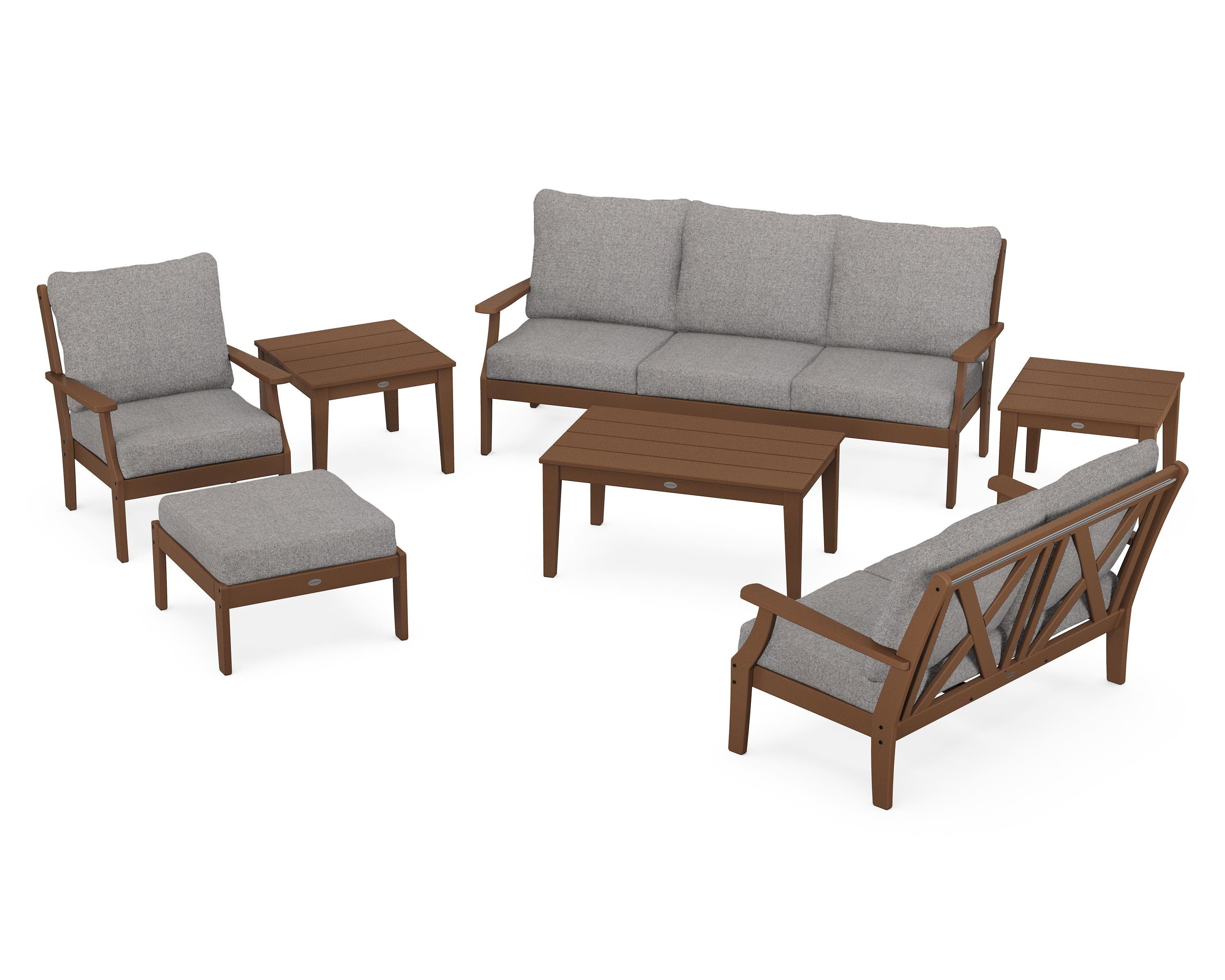POLYWOOD® Braxton 7-Piece Deep Seating Set in Teak / Grey Mist
