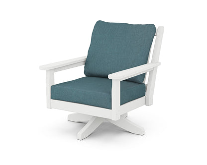 POLYWOOD® Chippendale Deep Seating Swivel Chair in White / Ocean Teal