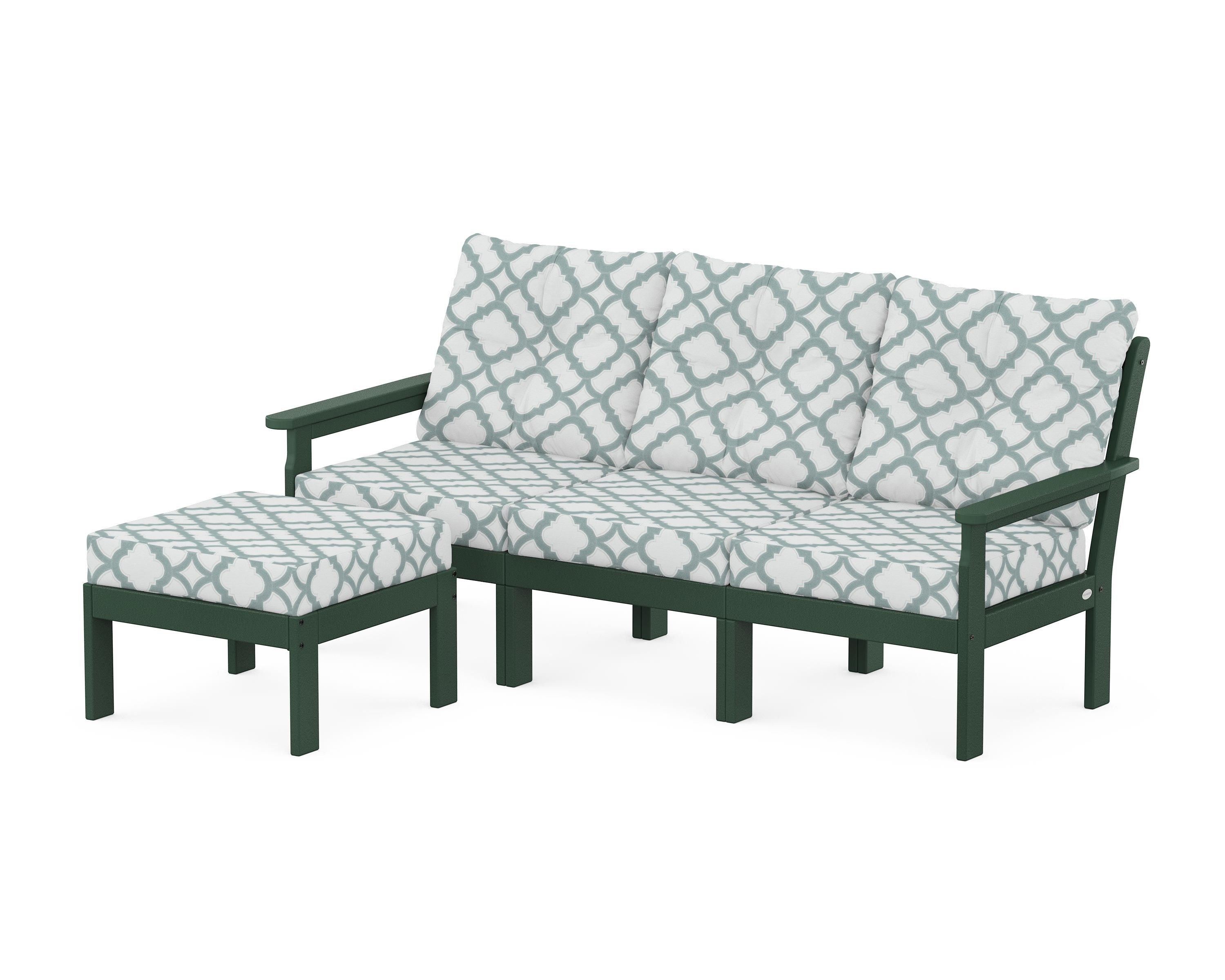POLYWOOD® Vineyard 4-Piece Sectional with Ottoman in Green / Trellis Glacier Spa