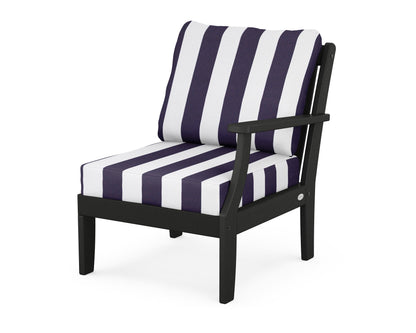 POLYWOOD® Braxton Modular Right Arm Chair in Black / Cabana Stripe Navy