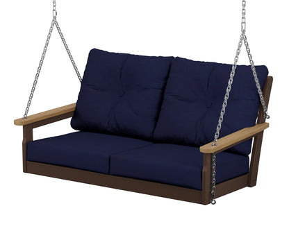 POLYWOOD® Vineyard Deep Seating Swing in Mahogany / Natural / Navy
