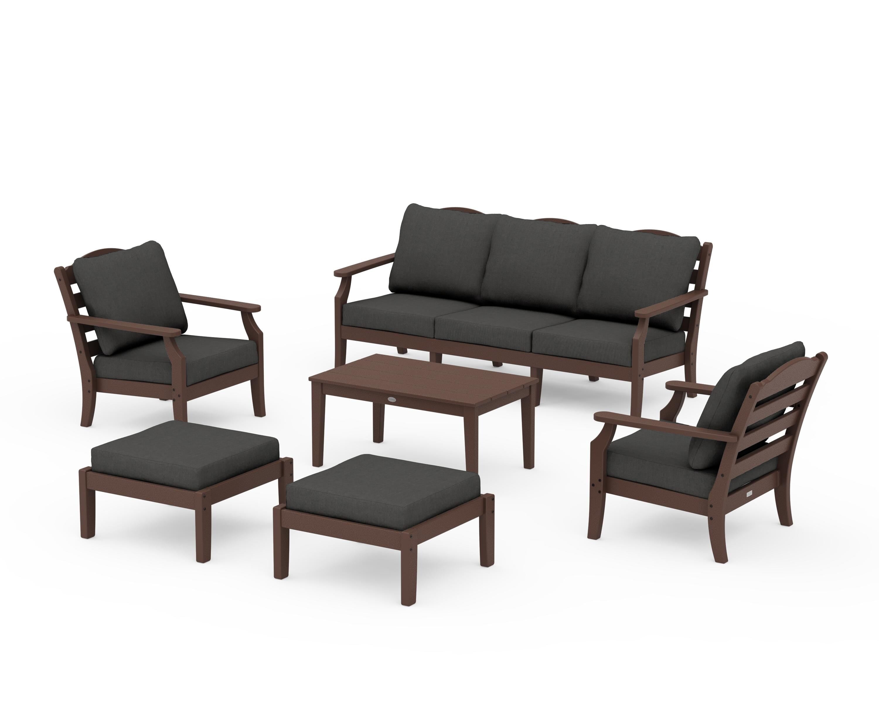 Draper James™ by  POLYWOOD® Savannah 6-Piece Lounge Sofa Set in Mahogany / Spectrum Carbon