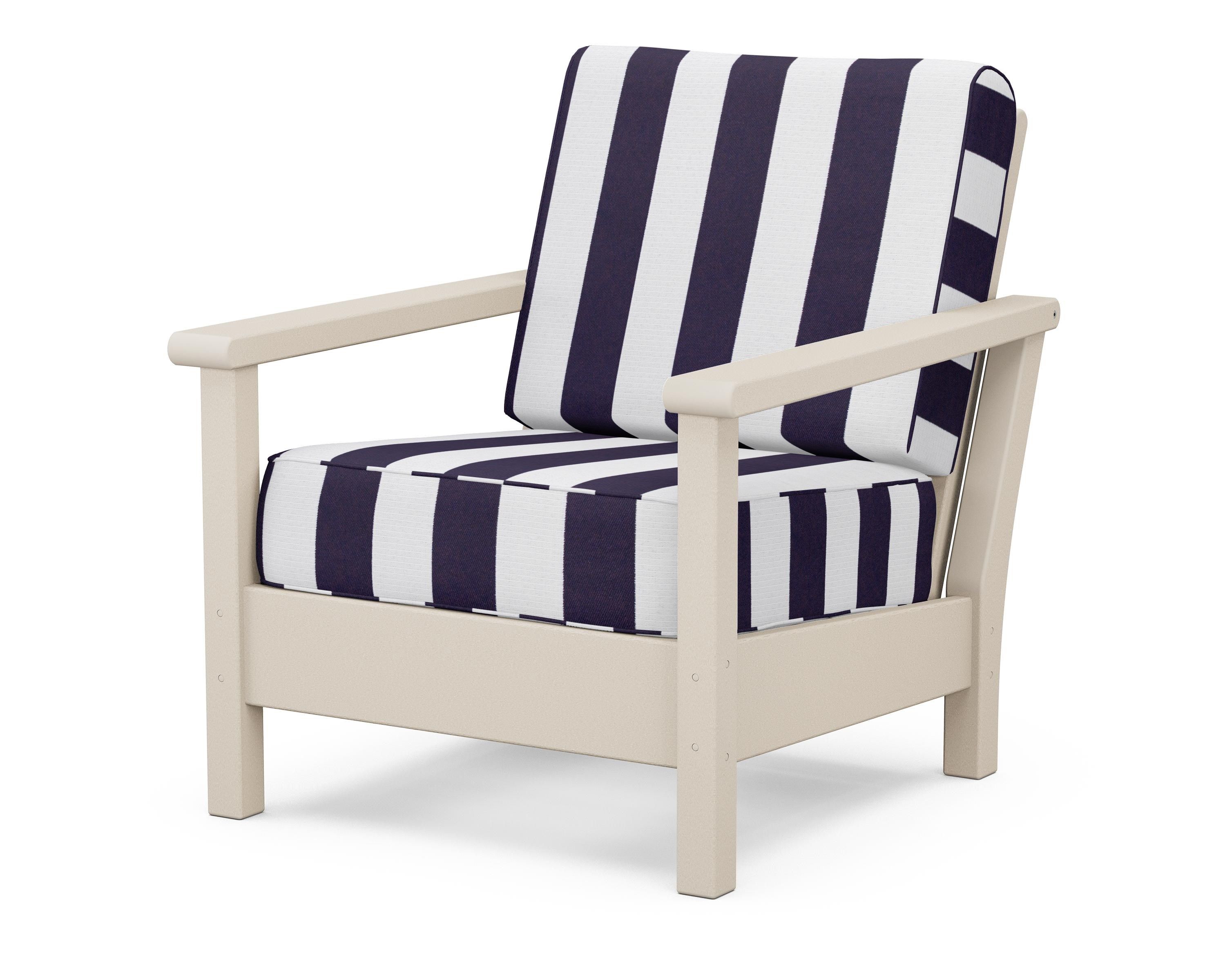 POLYWOOD® Harbour Deep Seating Chair in Sand / Cabana Stripe Navy