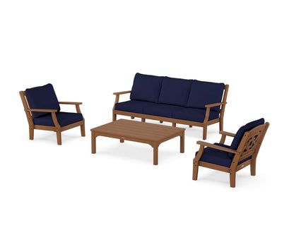 Martha Stewart by POLYWOOD® Chinoiserie 4-Piece Deep Seating Set with Sofa in Teak / Navy