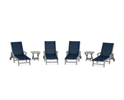 POLYWOOD® Coastal Chaise 6-Piece Set with Wheels in Slate Grey / Navy Blue Sling