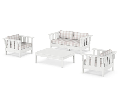 Martha Stewart by POLYWOOD® Acadia 4-Piece Deep Seating Set with Loveseat in White / Buffalo Plaid Dune Burlap