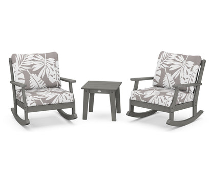 POLYWOOD® Braxton 3-Piece Deep Seating Rocker Set in Slate Grey / Leaf Grey Mist