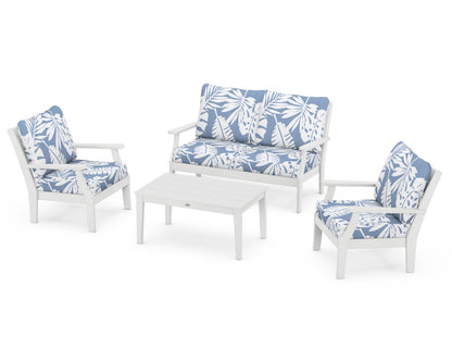 POLYWOOD® Braxton 4-Piece Deep Seating Chair Set in White / Leaf Sky Blue