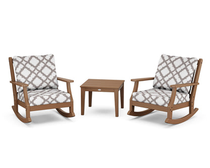 Country Living Wovendale 3-Piece Deep Seating Rocker Set in Teak / Trellis Grey Mist