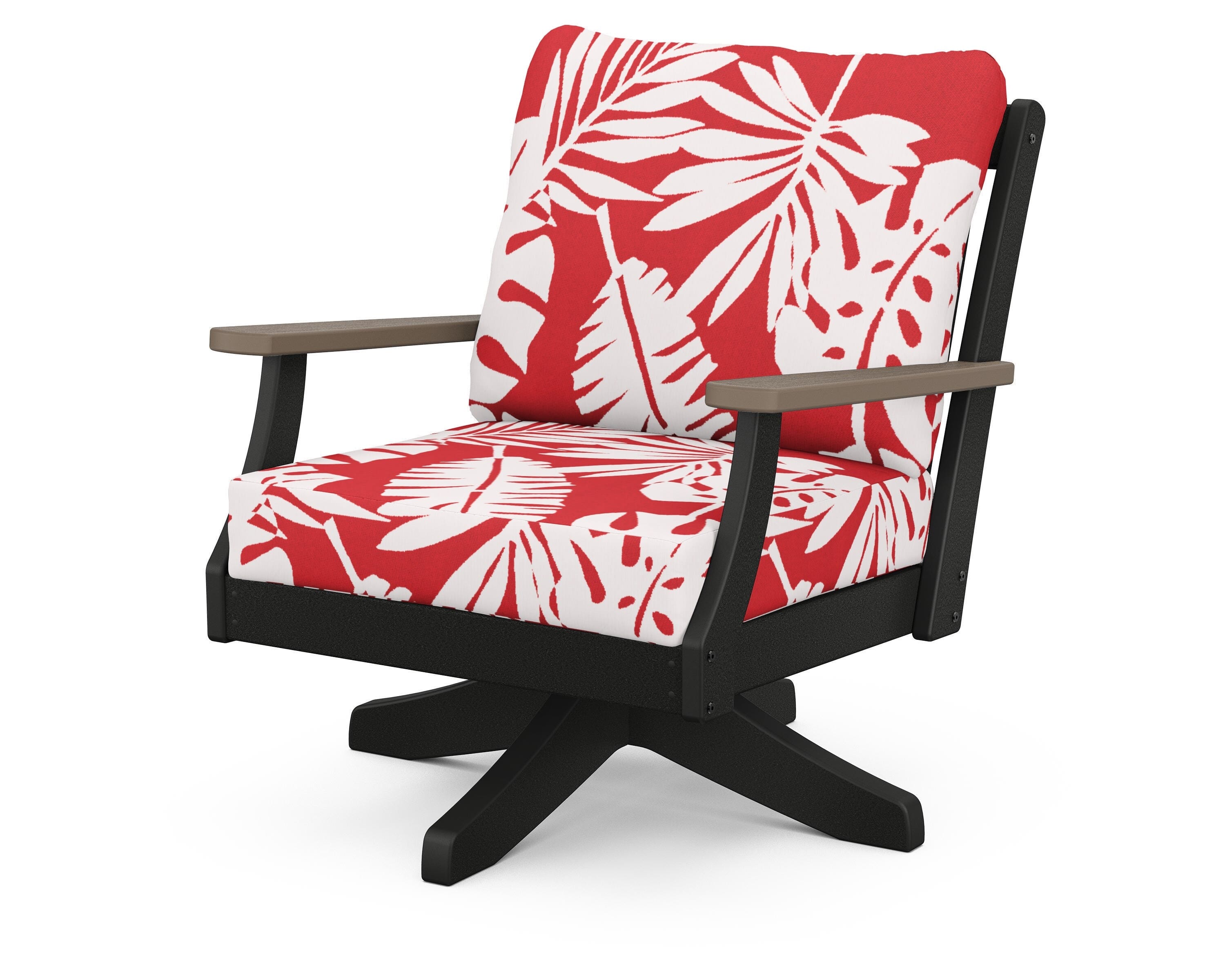 POLYWOOD® Braxton Deep Seating Swivel Chair in Black / Kona / Leaf Crimson