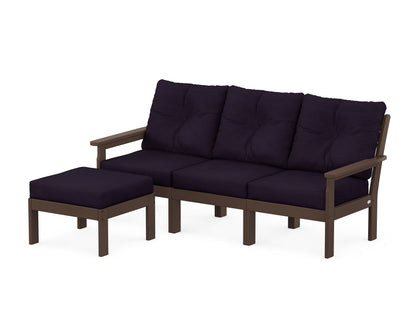 POLYWOOD® Vineyard 4-Piece Sectional with Ottoman in Mahogany / Navy Linen