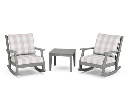 Country Living Wovendale 3-Piece Deep Seating Rocker Set in Slate Grey / Buffalo Plaid Dune Burlap