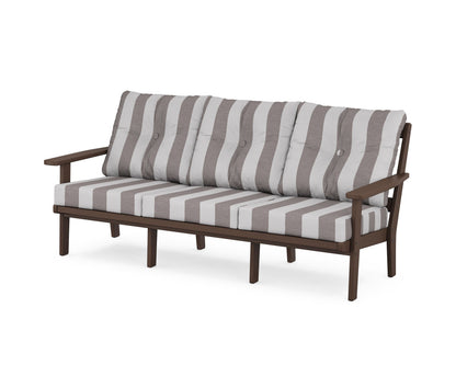 POLYWOOD® Prairie Deep Seating Sofa in Mahogany / Cabana Stripe Grey Mist
