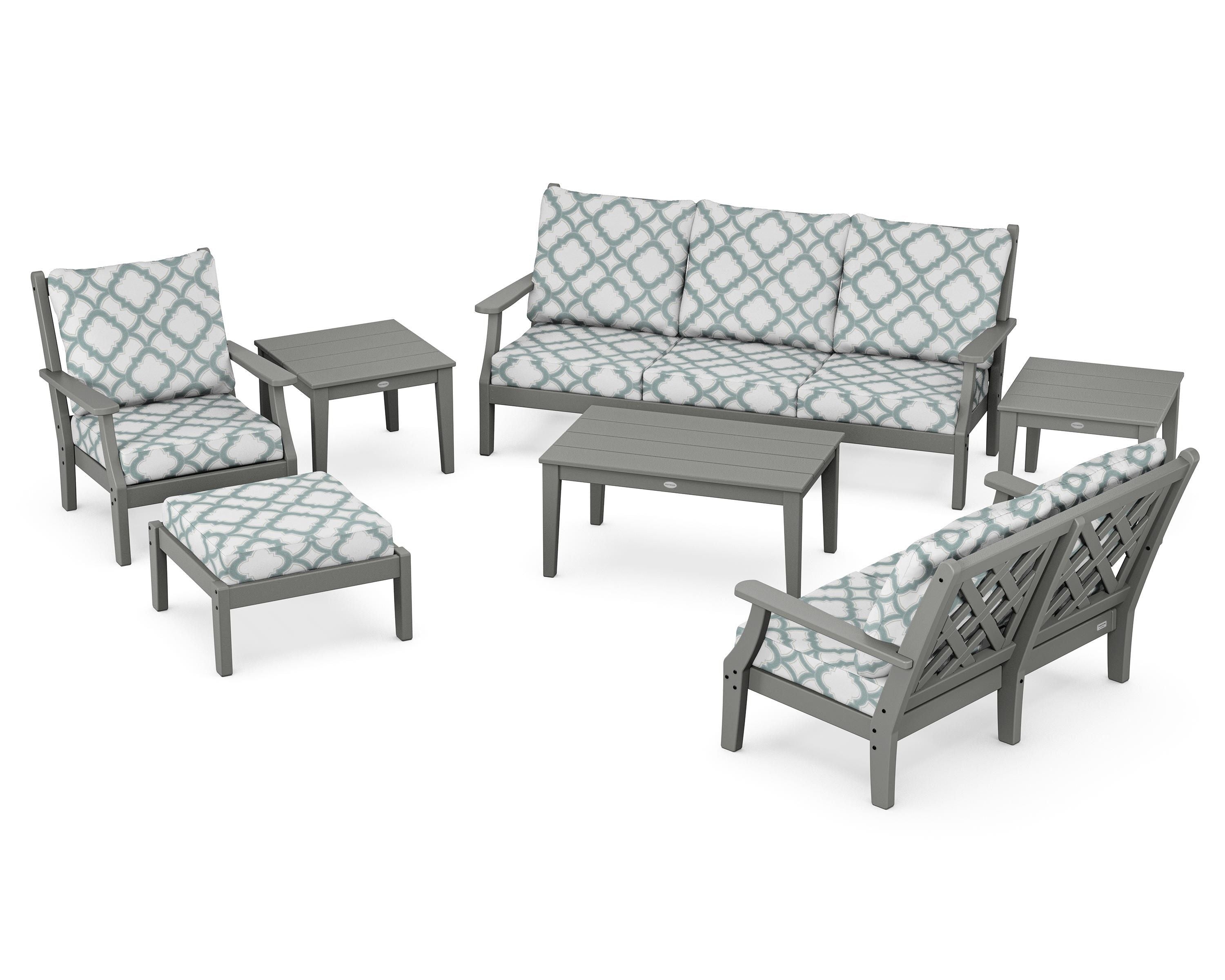 Country Living Wovendale 7-Piece Deep Seating Set in Slate Grey / Trellis Glacier Spa