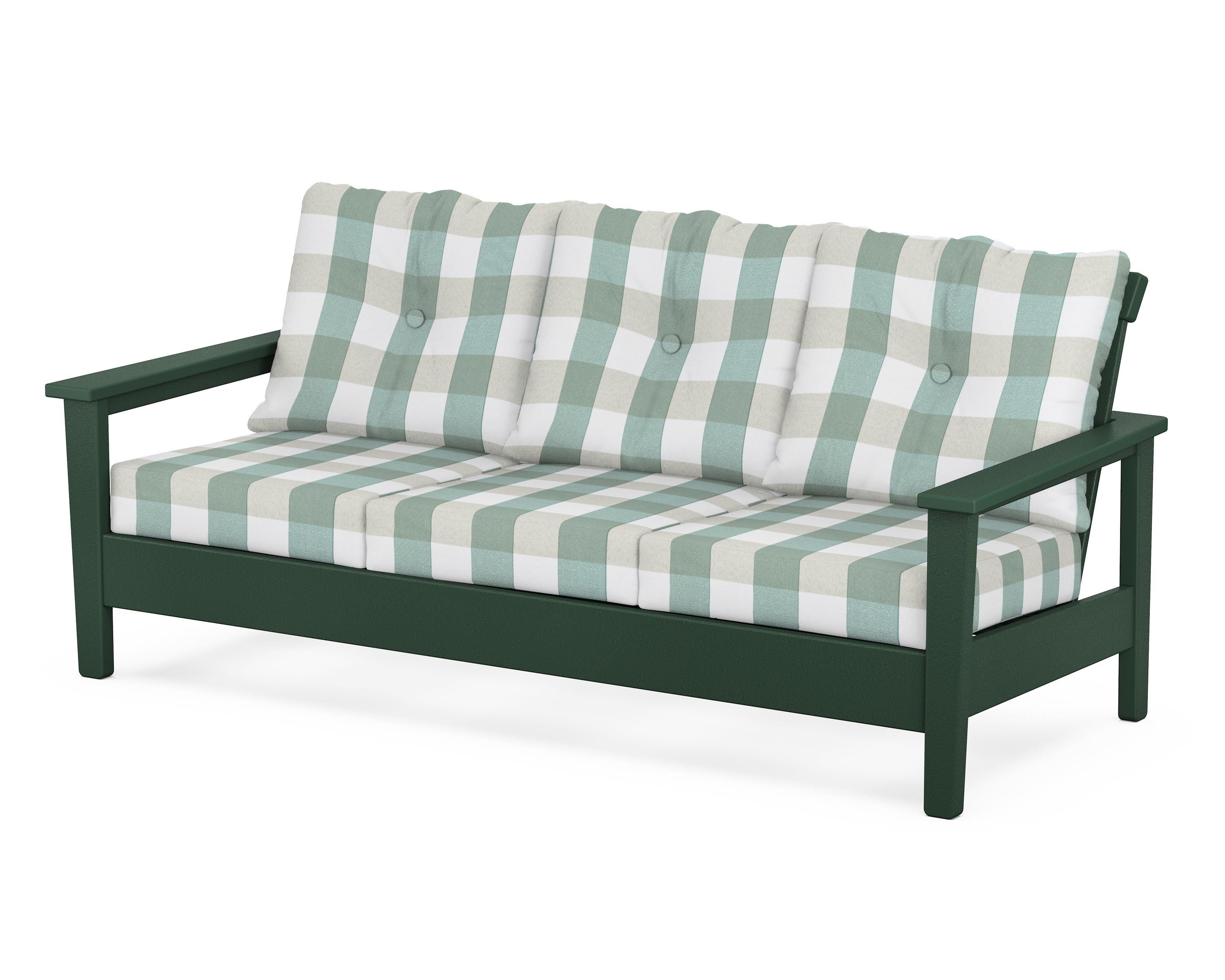 POLYWOOD® Prescott Deep Seating Sofa in Green / Buffalo Plaid Glacier Spa