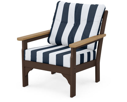 POLYWOOD® Vineyard Deep Seating Chair in Mahogany / Natural / Cabana Stripe Marine Indigo