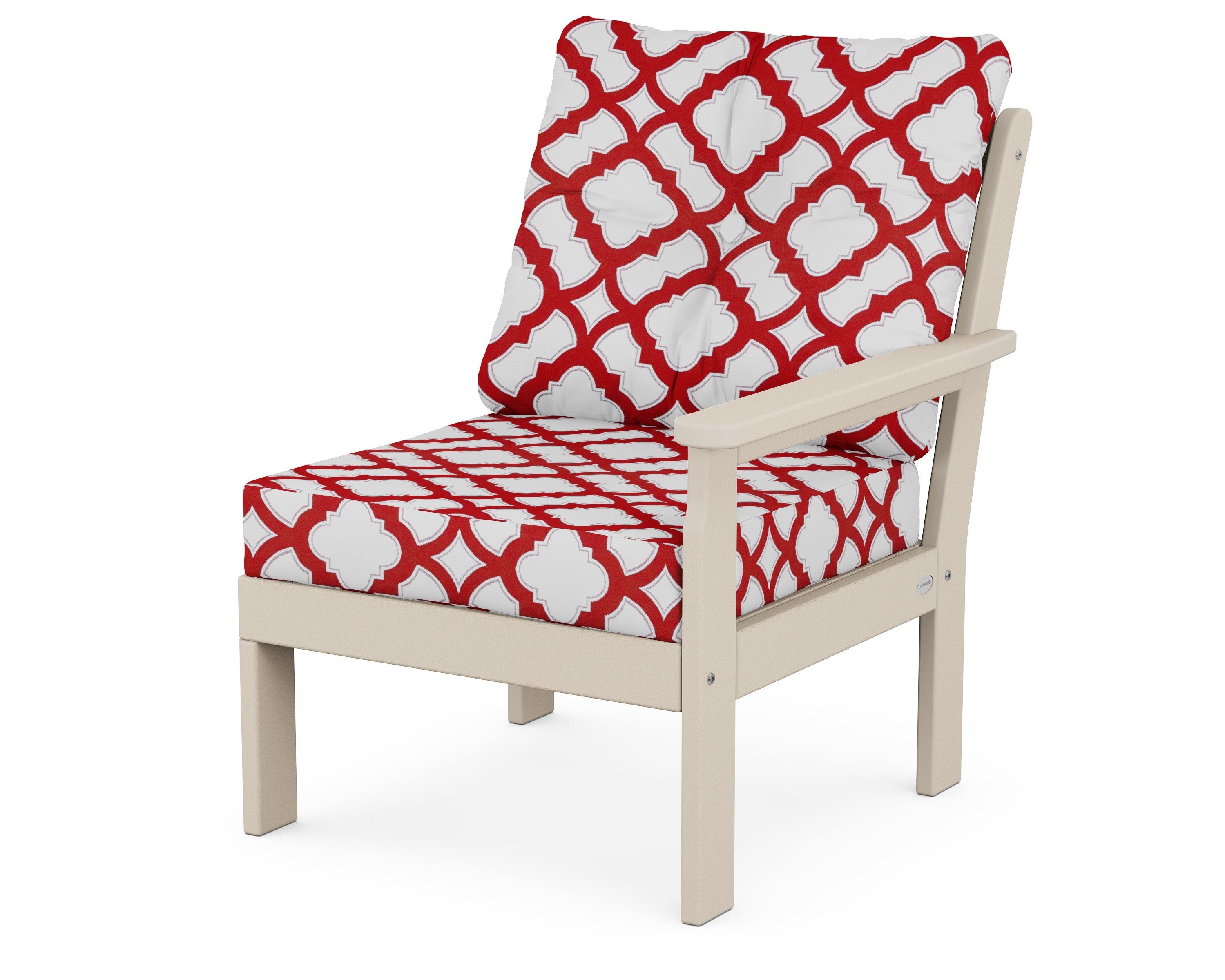 POLYWOOD® Vineyard Modular Right Arm Chair in Sand / Trellis Crimson