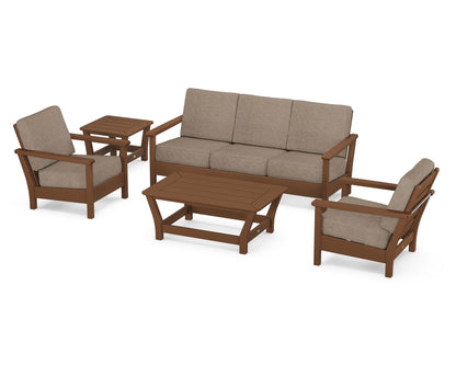 POLYWOOD® Harbour 5-Piece Deep Seating Set in Teak / Spiced Burlap