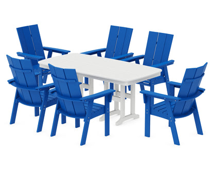POLYWOOD® Modern Curveback Adirondack 7-Piece Dining Set in Pacific Blue / White