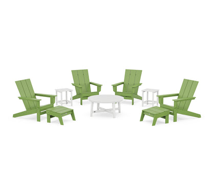 POLYWOOD® Modern Studio Adirondack 9-Piece Conversation Set in Lime / White
