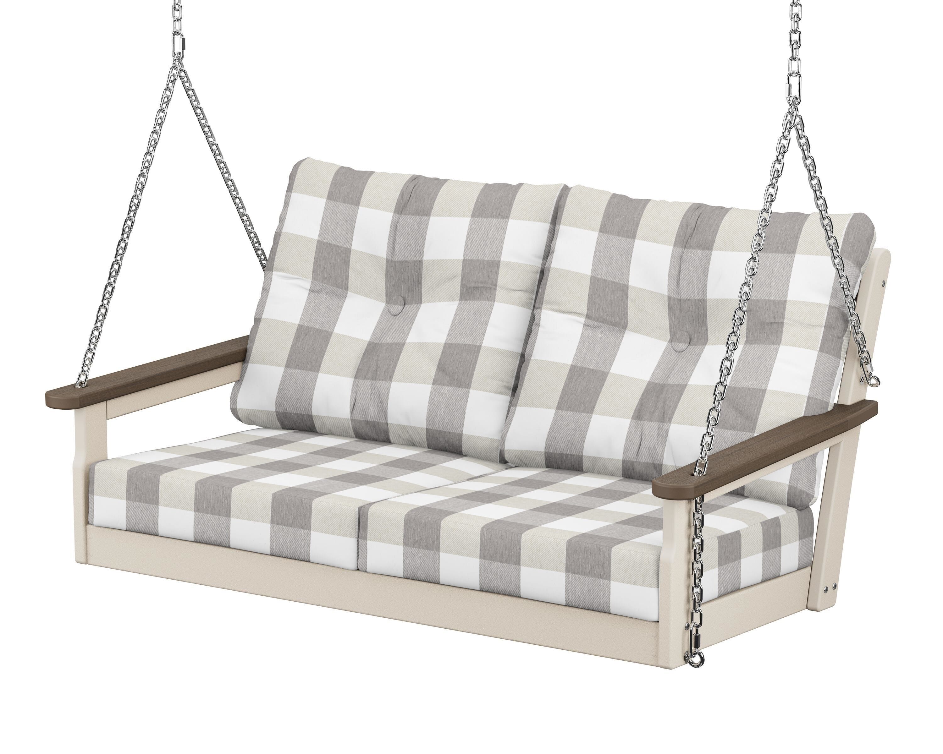 POLYWOOD® Vineyard Deep Seating Swing in Sand / Kona / Buffalo Plaid Grey Mist